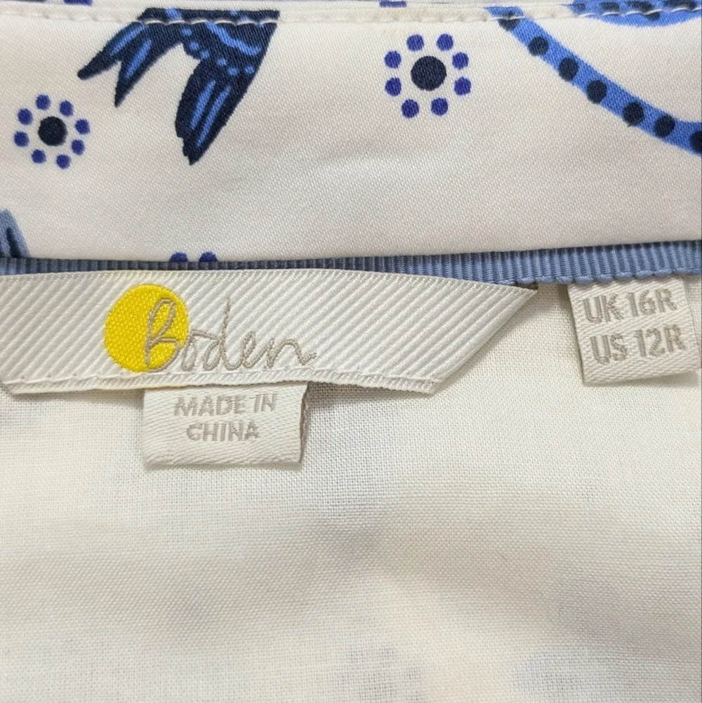 Boden Blue White Floral Bird Palm Tree Sleeveless V Neck Cotton Midi Dress 12 - Picture 8 of 10